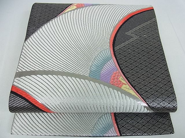 平和屋着物■六通柄袋帯 吉祥孔雀羽文 銀糸 逸品 cm2443