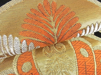 平和屋着物■六通柄袋帯 扇面花文 黒地 金銀糸 逸品 cm2445