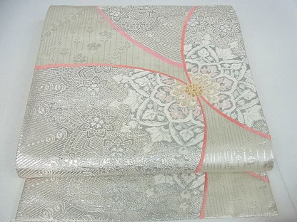 平和屋着物■六通柄袋帯　舞蝶花文　オーロラ箔　金銀糸　逸品　cm2456