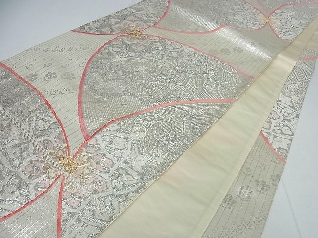 平和屋着物■六通柄袋帯　舞蝶花文　オーロラ箔　金銀糸　逸品　cm2456