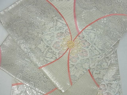平和屋着物■六通柄袋帯　舞蝶花文　オーロラ箔　金銀糸　逸品　cm2456