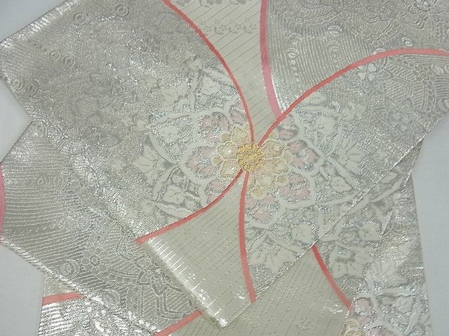 平和屋着物■六通柄袋帯　舞蝶花文　オーロラ箔　金銀糸　逸品　cm2456