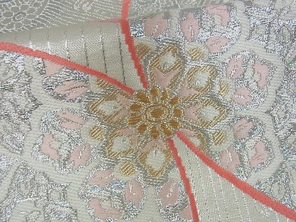 平和屋着物■六通柄袋帯　舞蝶花文　オーロラ箔　金銀糸　逸品　cm2456