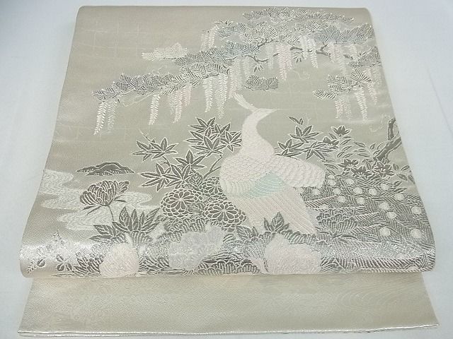 平和屋着物■六通太鼓柄袋帯 王朝飾花鳥園図 銀糸 逸品 cm2463