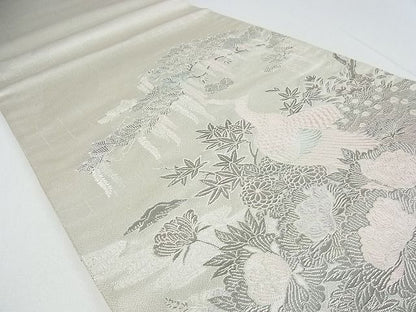 平和屋着物■六通太鼓柄袋帯 王朝飾花鳥園図 銀糸 逸品 cm2463