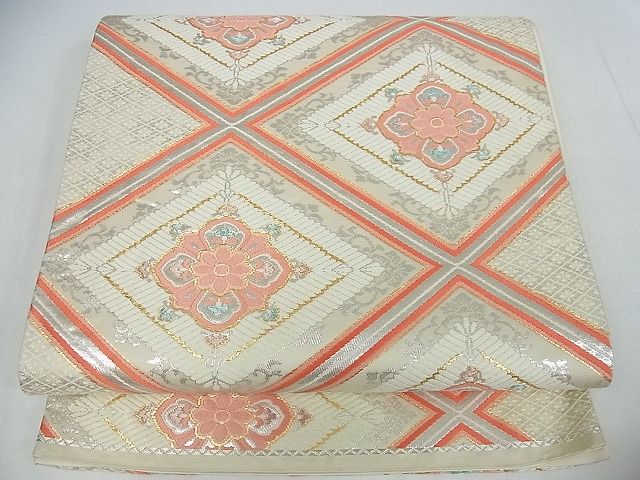 平和屋着物■六通柄袋帯 花菱文 金銀糸 逸品 cm2473