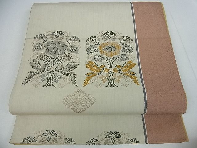 平和屋着物■全通柄袋帯 草花文 逸品 cm2477