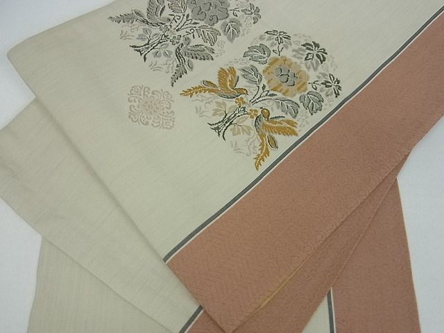 平和屋着物■全通柄袋帯 草花文 逸品 cm2477