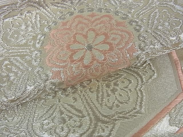 平和屋着物■六通柄袋帯 亀甲花文 銀糸 逸品 cm2483