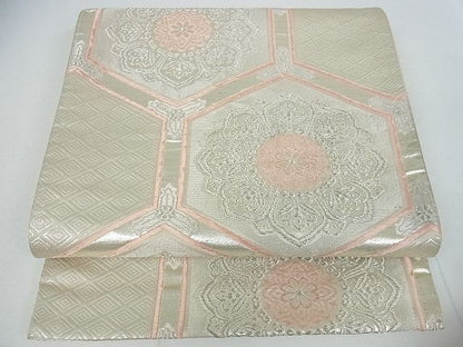 平和屋着物■六通柄袋帯 亀甲花文 銀糸 逸品 cm2483