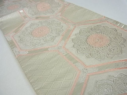 平和屋着物■六通柄袋帯 亀甲花文 銀糸 逸品 cm2483