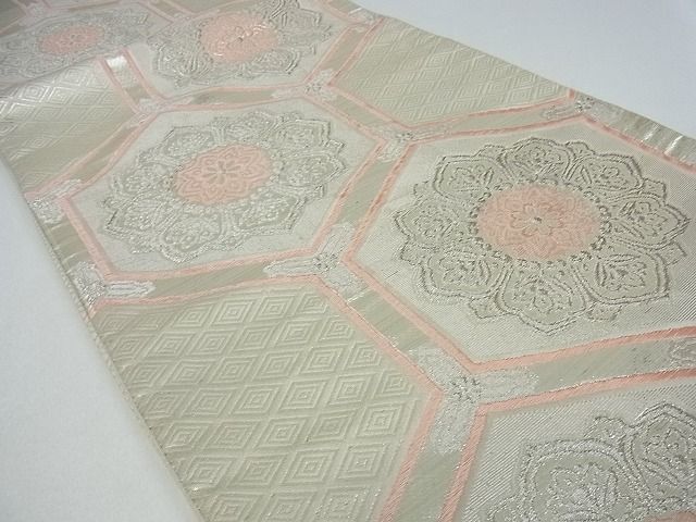 平和屋着物■六通柄袋帯 亀甲花文 銀糸 逸品 cm2483