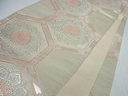 平和屋着物■六通柄袋帯 亀甲花文 銀糸 逸品 cm2483