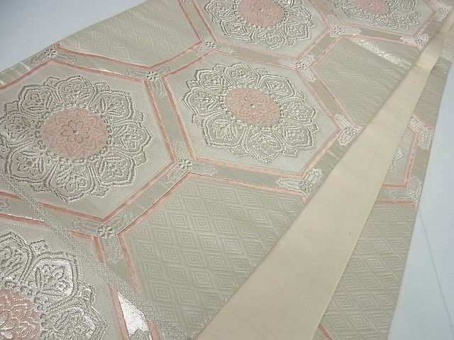 平和屋着物■六通柄袋帯 亀甲花文 銀糸 逸品 cm2483