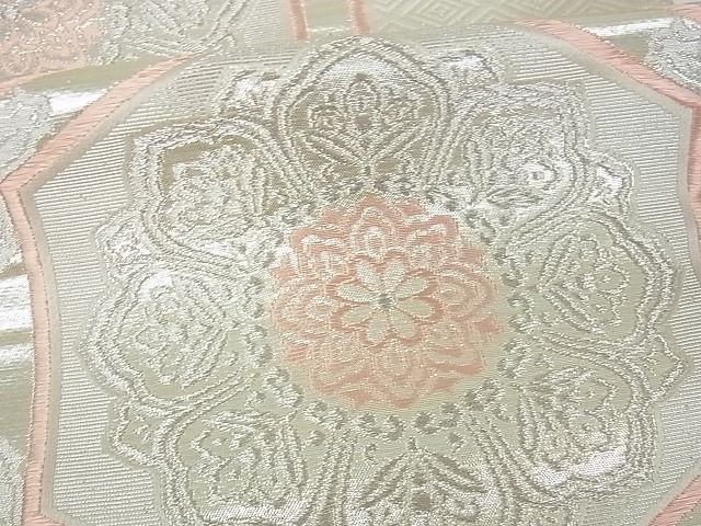 平和屋着物■六通柄袋帯 亀甲花文 銀糸 逸品 cm2483