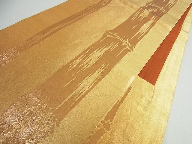 平和屋着物■全通柄袋帯 竹文 額縁仕立て 金糸 逸品 cm2540