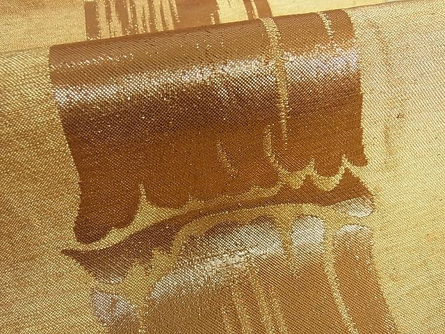 平和屋着物■全通柄袋帯 竹文 額縁仕立て 金糸 逸品 cm2540