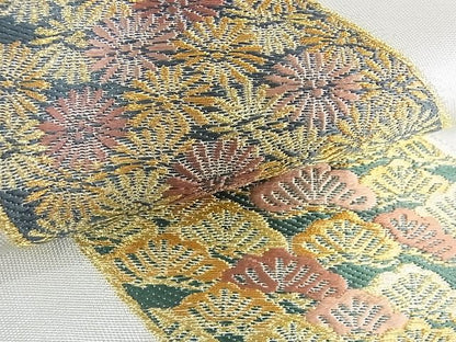 平和屋着物■六通柄袋帯 花松文 金糸 逸品 cm2575