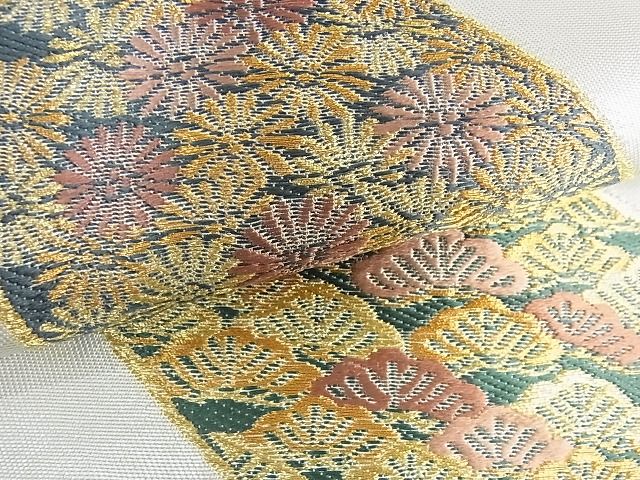 平和屋着物■六通柄袋帯 花松文 金糸 逸品 cm2575
