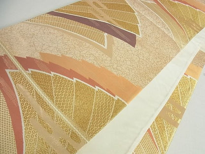 平和屋着物■六通柄袋帯 扇面重ね文 金糸 逸品 cm2952