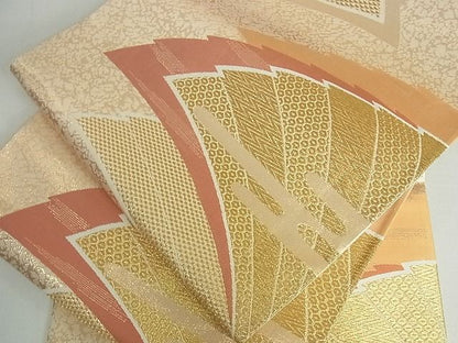 平和屋着物■六通柄袋帯 扇面重ね文 金糸 逸品 cm2952
