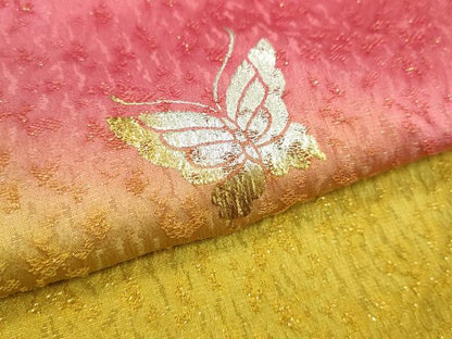 平和屋本店●和装小物 帯締め・帯揚げセット 振袖 舞蝶文 金通し 丸組 逸品 未使用 CXAA0343s5