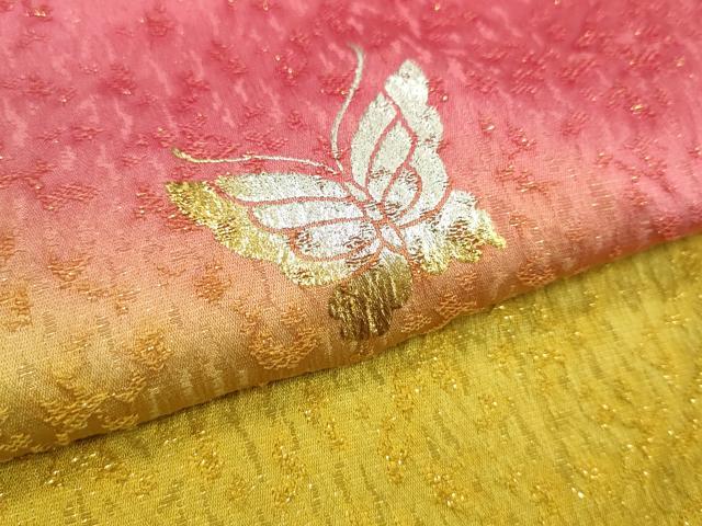 平和屋本店●和装小物 帯締め・帯揚げセット 振袖 舞蝶文 金通し 丸組 逸品 未使用 CXAA0343s5