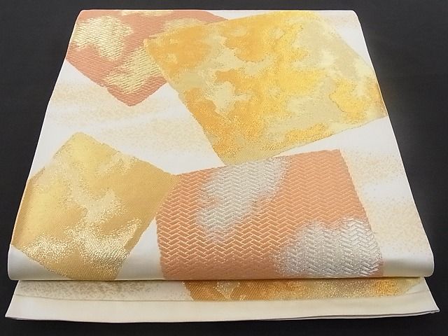 平和屋着物■六通柄袋帯 色紙重ね文 金銀糸 正絹 逸品 B-cy3469