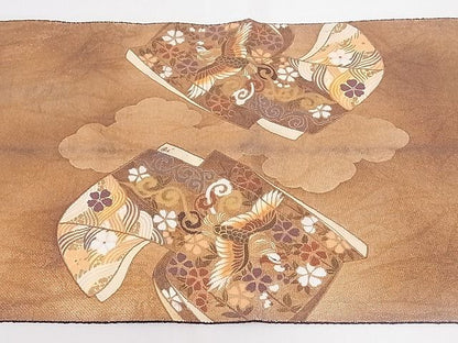平和屋着物■太鼓柄袋帯 鳳凰花文 金彩 引箔 正絹 逸品 B-cy4515