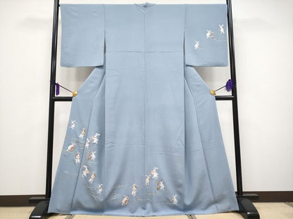 平和屋本店■極上　訪問着　総刺繍　兎　演奏　金糸　勿忘草色地　逸品　CYAA0782s4