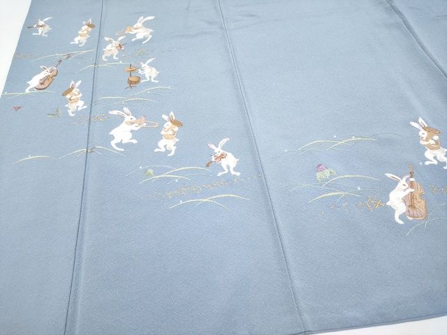 平和屋本店■極上　訪問着　総刺繍　兎　演奏　金糸　勿忘草色地　逸品　CYAA0782s4