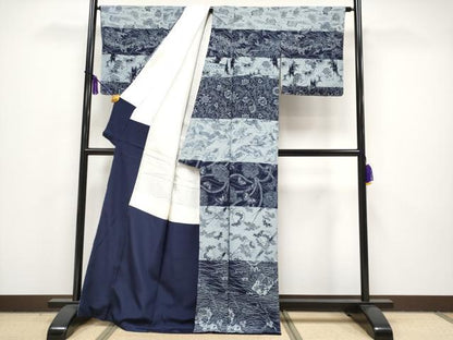 平和屋本店■極上 藍造り国選定無形文化財　藍師・佐藤昭人　訪問着　型染　藍染師　大沢石雄　証紙・認定証付き　逸品 未使用 CYAA0862s5