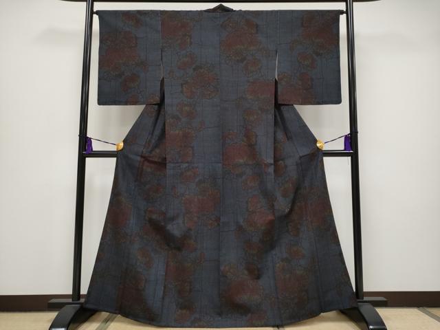 平和屋本店▽極上 本場結城紬 重要無形文化財 単衣 80亀甲 蔦の葉文 証紙付き 逸品 未使用 CYAA0885s5