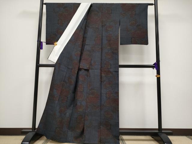 平和屋本店▽極上 本場結城紬 重要無形文化財 単衣 80亀甲 蔦の葉文 証紙付き 逸品 未使用 CYAA0885s5