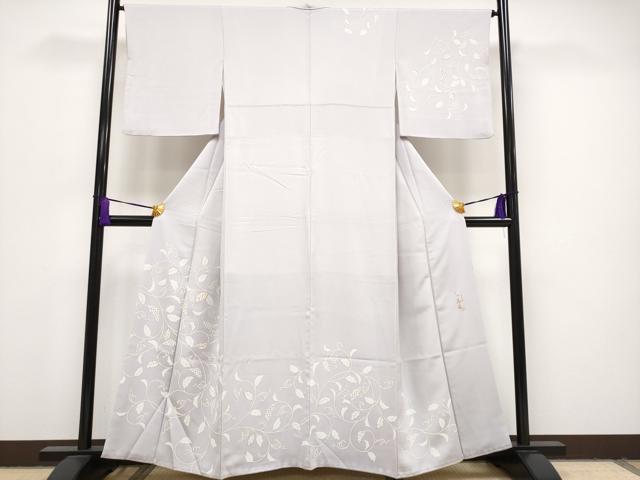 平和屋本店●極上 きもの志麻 岩下志麻ブランド 訪問着 駒刺繍 葡萄蔦の葉文 金彩 三越扱い 牡丹鼠色地 逸品 CYAA0983s5