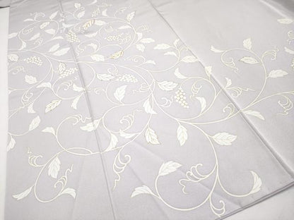 平和屋本店●極上 きもの志麻 岩下志麻ブランド 訪問着 駒刺繍 葡萄蔦の葉文 金彩 三越扱い 牡丹鼠色地 逸品 CYAA0983s5