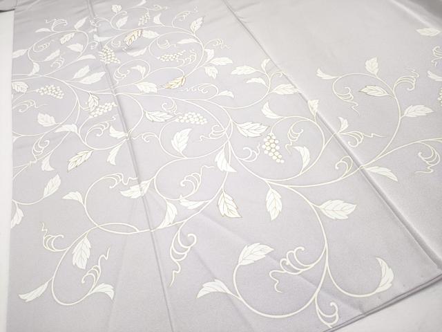 平和屋本店●極上 きもの志麻 岩下志麻ブランド 訪問着 駒刺繍 葡萄蔦の葉文 金彩 三越扱い 牡丹鼠色地 逸品 CYAA0983s5