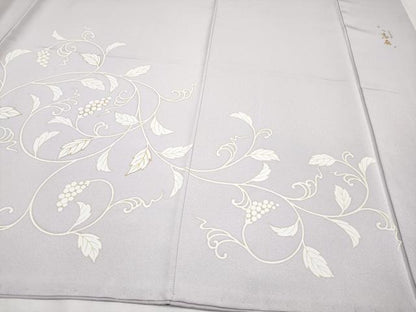 平和屋本店●極上 きもの志麻 岩下志麻ブランド 訪問着 駒刺繍 葡萄蔦の葉文 金彩 三越扱い 牡丹鼠色地 逸品 CYAA0983s5