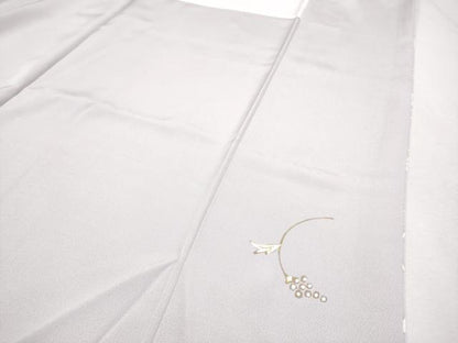 平和屋本店●極上 きもの志麻 岩下志麻ブランド 訪問着 駒刺繍 葡萄蔦の葉文 金彩 三越扱い 牡丹鼠色地 逸品 CYAA0983s5