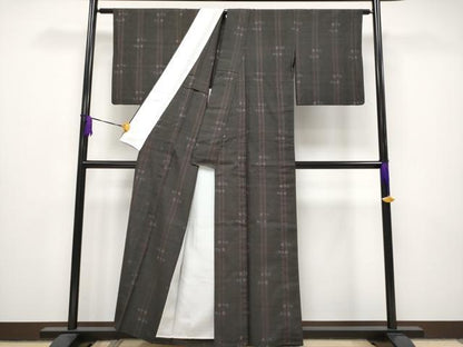 平和屋本店▽極上　本場結城紬　重要無形文化財　単衣　80亀甲　格子柄　逸品　CYAA5066s6