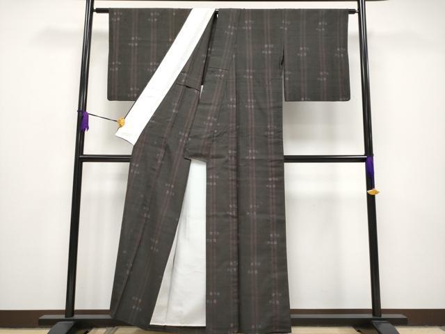 平和屋本店▽極上　本場結城紬　重要無形文化財　単衣　80亀甲　格子柄　逸品　CYAA5066s6