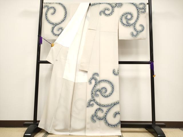平和屋本店●極上 本加賀友禅作家 由水煌人 訪問着 唐草文 証紙付き 砂色地 逸品 CYAA1023s5