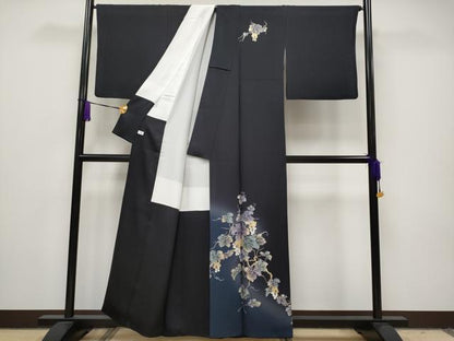平和屋本店●極上 金彩友禅 卓越技能者・名工・和田光正 訪問着 葡萄蔦の葉文 金銀彩 黒地 逸品 CYAA1037s5