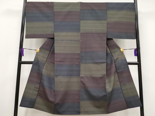 平和屋本店■極上　男性　お召　単衣　横段文　逸品　未使用　CYAA1064s5