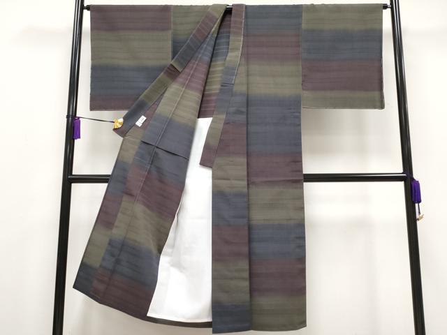 平和屋本店■極上　男性　お召　単衣　横段文　逸品　未使用　CYAA1064s5