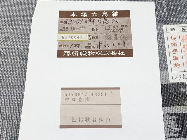 平和屋本店■極上　都喜ヱ門　本場大島紬　粋な息吹　中山ミル子作　藤絹織物謹製　証紙付き　やまと誂製　逸品　CYAA1075s5