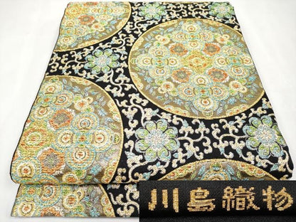平和屋本店●極上 西陣 川島織物 六通柄 本袋帯 絵皿花文 黒地 金銀糸 三越扱い 逸品 CYAA1115s5