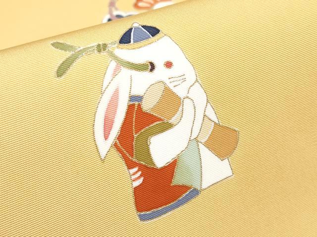 平和屋本店●極上　東京手描友禅　安達雅一　塩瀬　九寸名古屋帯　十二支　金彩　玉蜀黍色地　逸品　未使用　CYAA1165s5