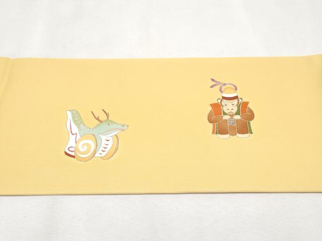 平和屋本店●極上　東京手描友禅　安達雅一　塩瀬　九寸名古屋帯　十二支　金彩　玉蜀黍色地　逸品　未使用　CYAA1165s5