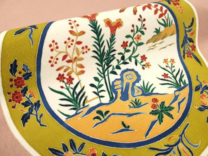 平和屋本店■極上　本加賀友禅作家　木村雨山　九寸名古屋帯　花絵皿文　宍色地　逸品　CYAA1193s5